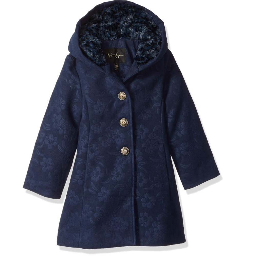 Jessica Simpson Kids' Navy Pea Coat with Floral Pattern
